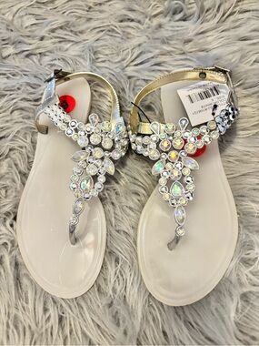 ❌SOLD❌Jeweled T-Strap Sandals in Silver with White Sole Rhinestone
